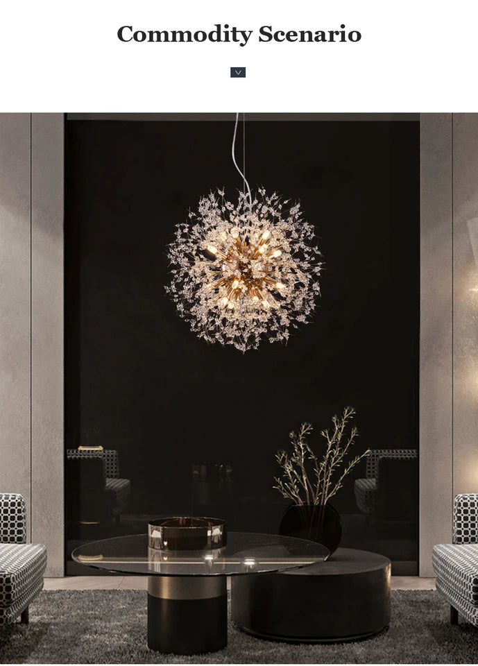 Crystal Dandelion Pendant Lamp Dining Table Home Decor Hanging Light Living Room Bedroom Restaurant Shop Droplight Chandelier