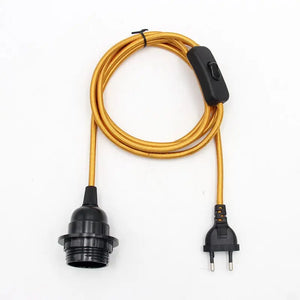 220V AC EU Plug Power Cord Fabric Covered Cable with on/off Switch E27 Bakelite Lamp Holder Plug-In Cords for DIY Hanging Light