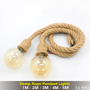 AC 95V-240V Retro Hemp Rope Pendant Light Vintage E27 LED Bulb Industrial Pendant Lamp Decor Hanging Lamp Indoor LED Lamp