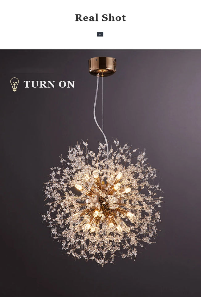 Crystal Dandelion Pendant Lamp Dining Table Home Decor Hanging Light Living Room Bedroom Restaurant Shop Droplight Chandelier