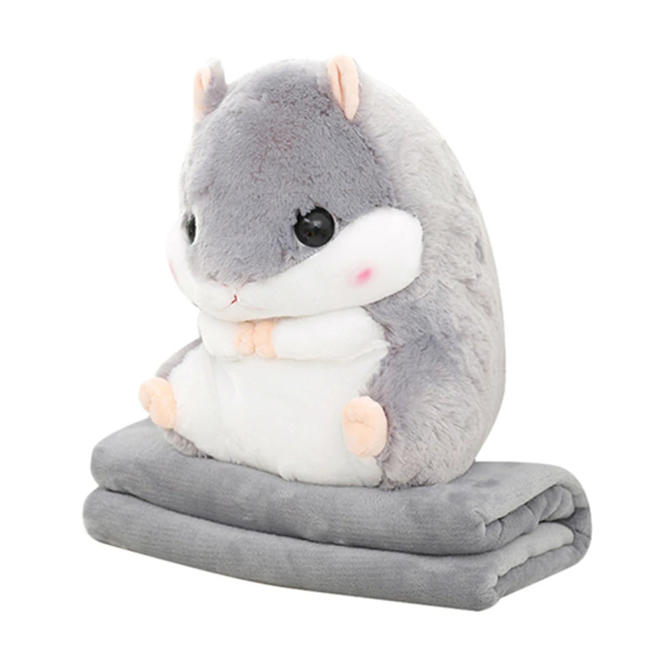 Cute Hamster Cushion Pillow Warm Hand Cushion Coral Fleece Blanket Multifunctional Blanket Cushion Birthday Gift Home Decoration