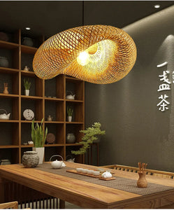 Bamboo Hand Weaving Pendant Light 40cm Hanging LED Ceiling Lamp Chandelier Fixture Rattan Hand Craft Woven Home Bedroom Decor