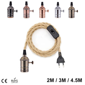 EU Plug Power Cord Twisted Hemp Rope Decorative E27 Socket Copper Lamp Base Cable 2M 3M 4.5M 220V Electrical Wire For Lighting