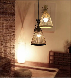 Bamboo Chandelier Pendant Lamp Hanging Wood Ceiling Light Decor LED Chinese Hand Kitted Handmade Lighting for Home Living Room