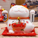 5 inch Ceramic Fortune Cat Waving Hand Lucky Cat Plutus Cat Battery Powered Feng Shui Maneki Neko Best Gift Home Decoration