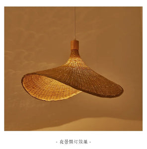 Bamboo Chandelier Pendant Lamp Hanging Wood Ceiling Light Decor LED Chinese Hand Kitted Handmade Lighting for Home Living Room