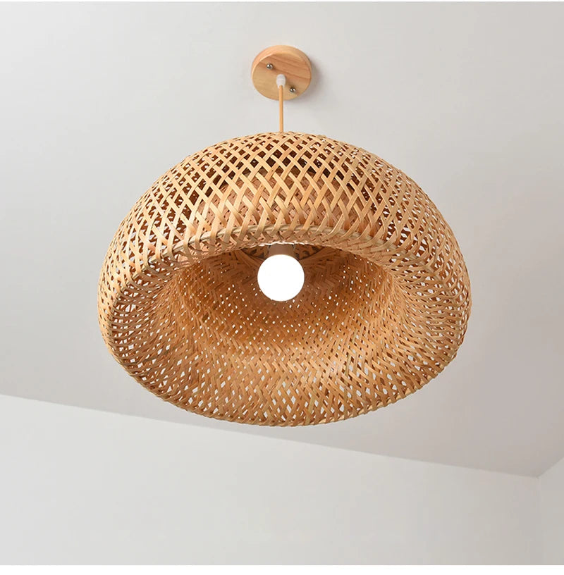 Rattan Wicker Bamboo Wood Pendant Light Ceiling Lustre Chandelier Hanging Lamp Hand Knitted Braided Home Living Bed Room Decor