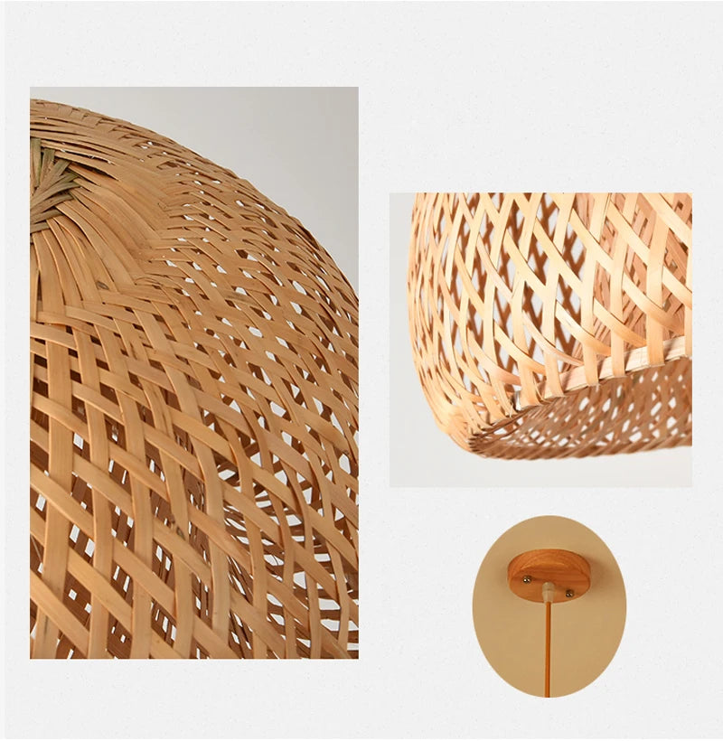 Bamboo Hanging Lamp Pendant Ceiling Light Rattan Wicker Lustre Hand Knit Braiding Suspended Home Dining люстра потолочная