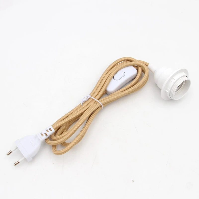 220V AC EU Plug Power Cord Fabric Covered Cable with on/off Switch E27 Bakelite Lamp Holder Plug-In Cords for DIY Hanging Light