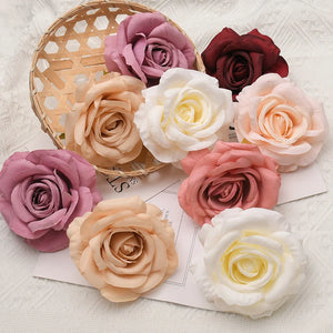 30pcs/Lot 9cm-10CM Large White Rose Artificial Silk Flower Heads DIY Wedding Decoration Wreath Scrapbooking Craft Fake Flowers