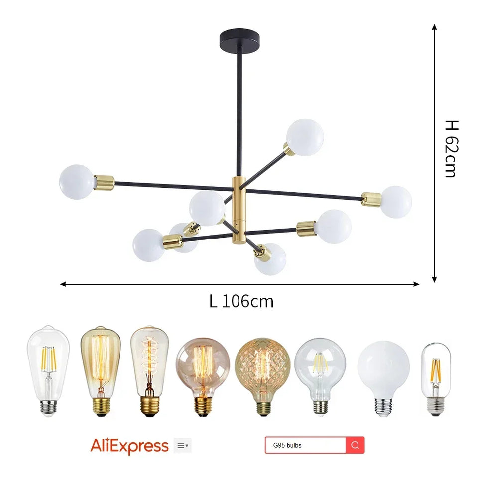 Ceiling Lights Nordic Black Chandeliers LED Lamp 4/6/8Light Home Lighting Indoor Pendant Ceiling Lamp for Bedroom Living Room