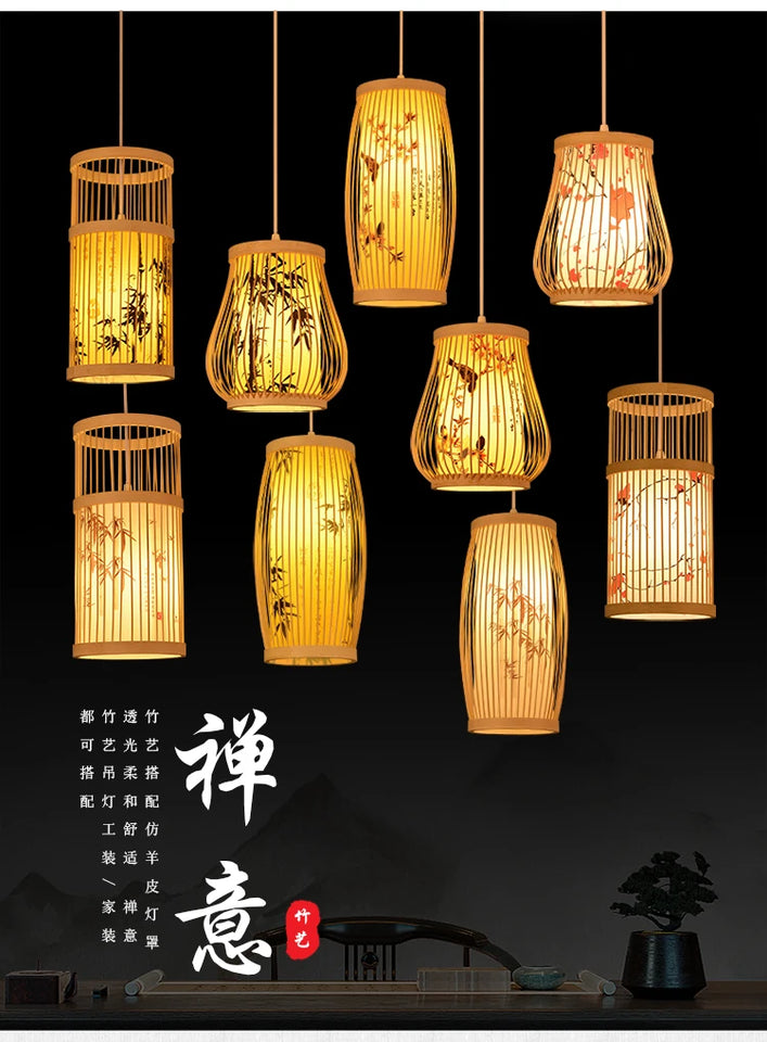 Bamboo Pendant Lamp Chandelier Chinese Style Tea Room Hotel Living Room Restaurant Bamboo Lamp Home Decor Lighting Fixtures Hot