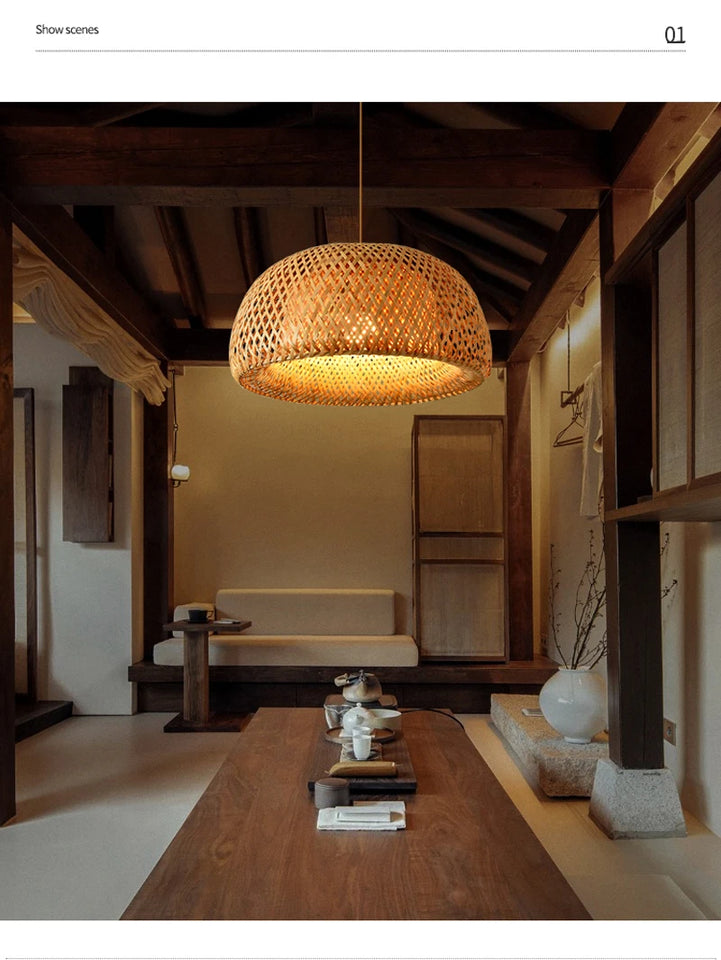 Bamboo Hanging Lamp Pendant Ceiling Light Rattan Wicker Lustre Hand Knit Braiding Suspended Home Dining люстра потолочная