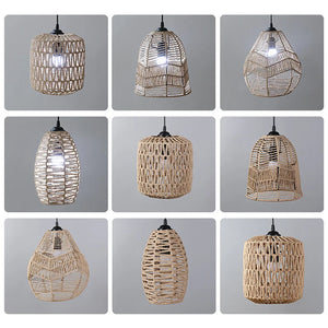 1PC Hand Weave Lampshade Rattan Hanging Lamp Shade Cafe Hotel Light Cover Ceiling Pendant Fixture For Home Restaurant Decors