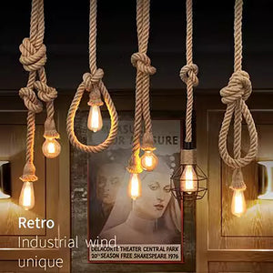 Vintage Hemp Rope Pendant Light Retro Industrial Hanging Lamps Creative Loft Country Style Ceiling Lamps E27 Edison LED Lighting