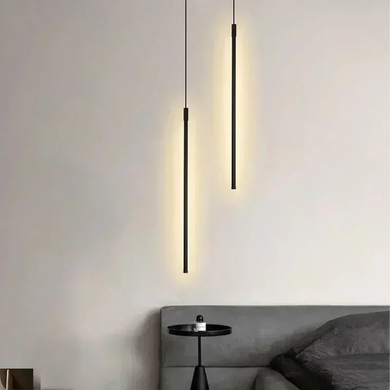 Modern LED Long Pendant Lights for Dining Room Bedroom Bedside Hanging Lamp Background Chandeliers Design Line Lighting Fixtures