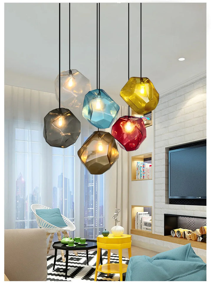 Simple Stone Glass Pendant Light Colorful Indoor G4 LED Lamp The Restaurant Dining Room Bar Cafe Shop Lighting Fixture AC110-265