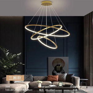 Ring lamp LED chandelier dining room bedroom duplex floor living room large chandelier staircase loft stainless steel chandelier