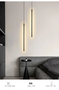 Modern LED Long Pendant Lights for Dining Room Bedroom Bedside Hanging Lamp Background Chandeliers Design Line Lighting Fixtures