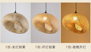 Bamboo Hand Weaving Pendant Light 40cm Hanging LED Ceiling Lamp Chandelier Fixture Rattan Hand Craft Woven Home Bedroom Decor