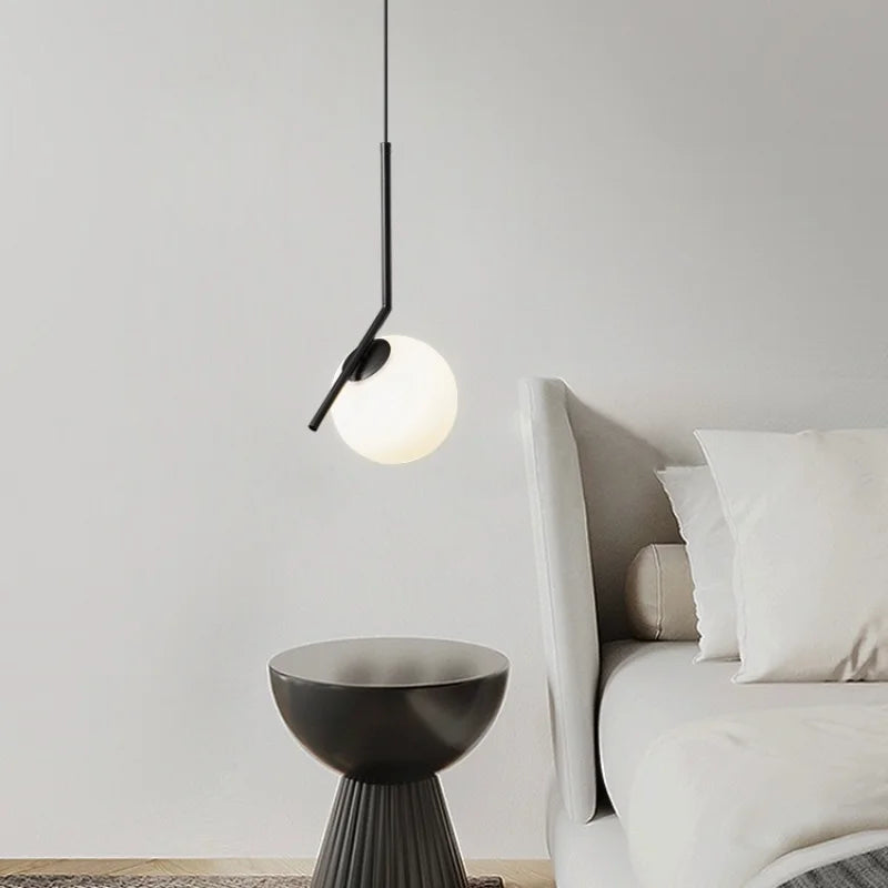 Black Pendant Lighting for Bedroom Bedside Shop Restaurant Decoration Hanging Lamp Modern Ceiling Chandelier Hotel Glass Ball