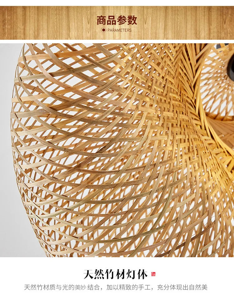 Bamboo Hand Weaving Pendant Light 40cm Hanging LED Ceiling Lamp Chandelier Fixture Rattan Hand Craft Woven Home Bedroom Decor