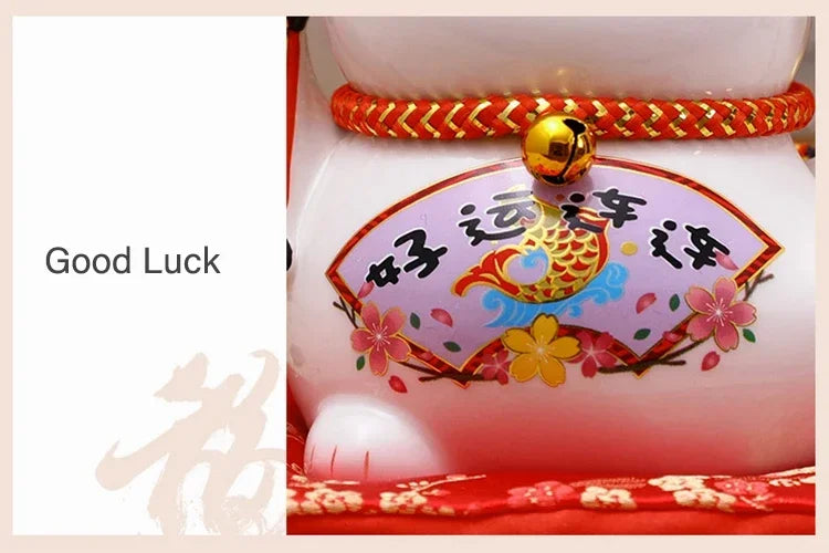 5 inch Ceramic Fortune Cat Waving Hand Lucky Cat Plutus Cat Battery Powered Feng Shui Maneki Neko Best Gift Home Decoration