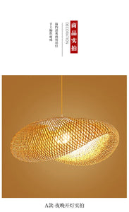 Bamboo Chandelier Pendant Lamp Hanging Wood Ceiling Light Decor LED Chinese Hand Kitted Handmade Lighting for Home Living Room