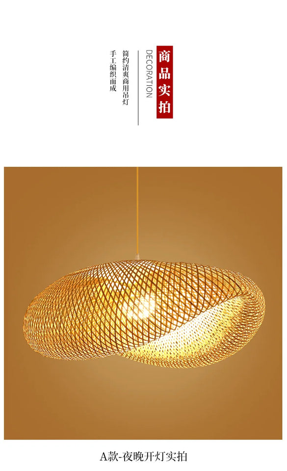 Rattan Wicker Bamboo Pendant Light Fixture Ceiling Lustre Chandelier Hanging Lamp Hand Knit Braided Home Living Bed Room Decor