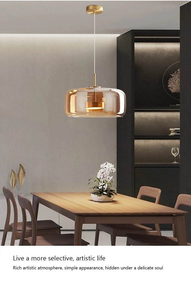 Modern LED Glass Pendant Light Amber Hanging glass Lamp For Dining Room Bar Indoor Decor Lighting Bedroom Bedside Led Luminaire