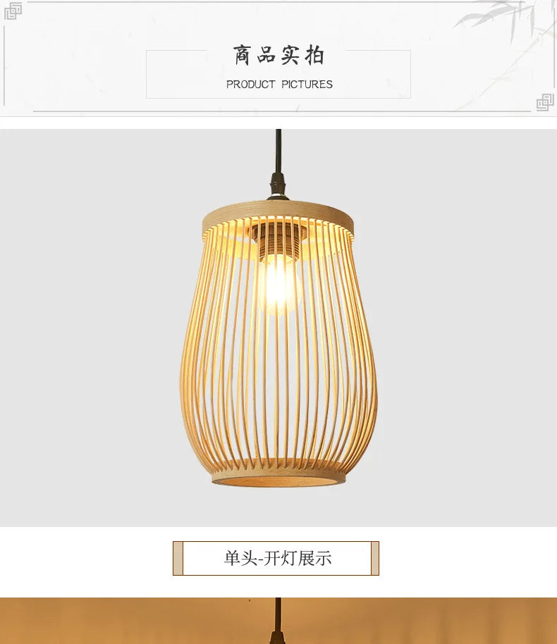 Chinese Rattan Wicker Pendant Lamp Lustre Bamboo Wood Chandelier Ceiling Light Handmade E27 for Home Living Ding Bed Room Decor