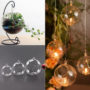 3/6/12 Pcs Transparent Glass Candle Holder Flower Hanging Ball Vase Glass Ball Tea Light Holder for Home Wedding Party Decor