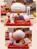 5 inch Ceramic Fortune Cat Waving Hand Lucky Cat Plutus Cat Battery Powered Feng Shui Maneki Neko Best Gift Home Decoration