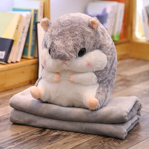 Cute Hamster Cushion Pillow Warm Hand Cushion Coral Fleece Blanket Multifunctional Blanket Cushion Birthday Gift Home Decoration