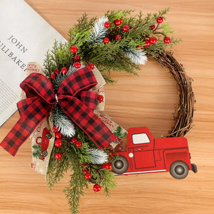 38CM Christmas Door Wreath Garland Wooden Car Red Berry Wall Hanging Ornament Merry Christmas Decoration for Home  New Year 2024