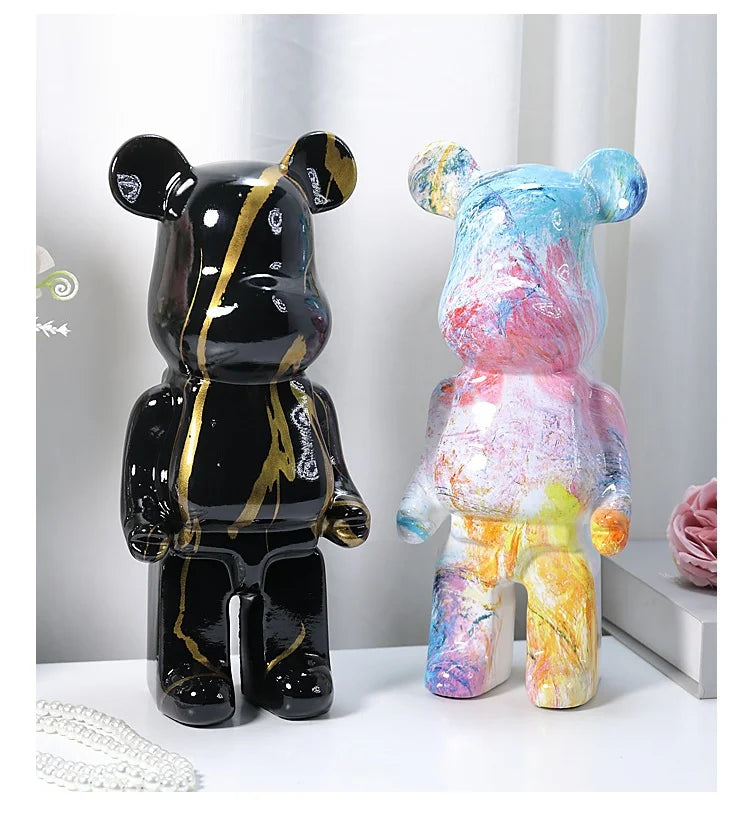 28cm Aesthetic Bear Figurine Resin Marbling Violent Bear Statue Sculpture Decor Luxury Living Room Decoration Home Ornament