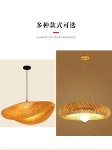 Bamboo Hand Weaving Pendant Light 40cm Hanging LED Ceiling Lamp Chandelier Fixture Rattan Hand Craft Woven Home Bedroom Decor