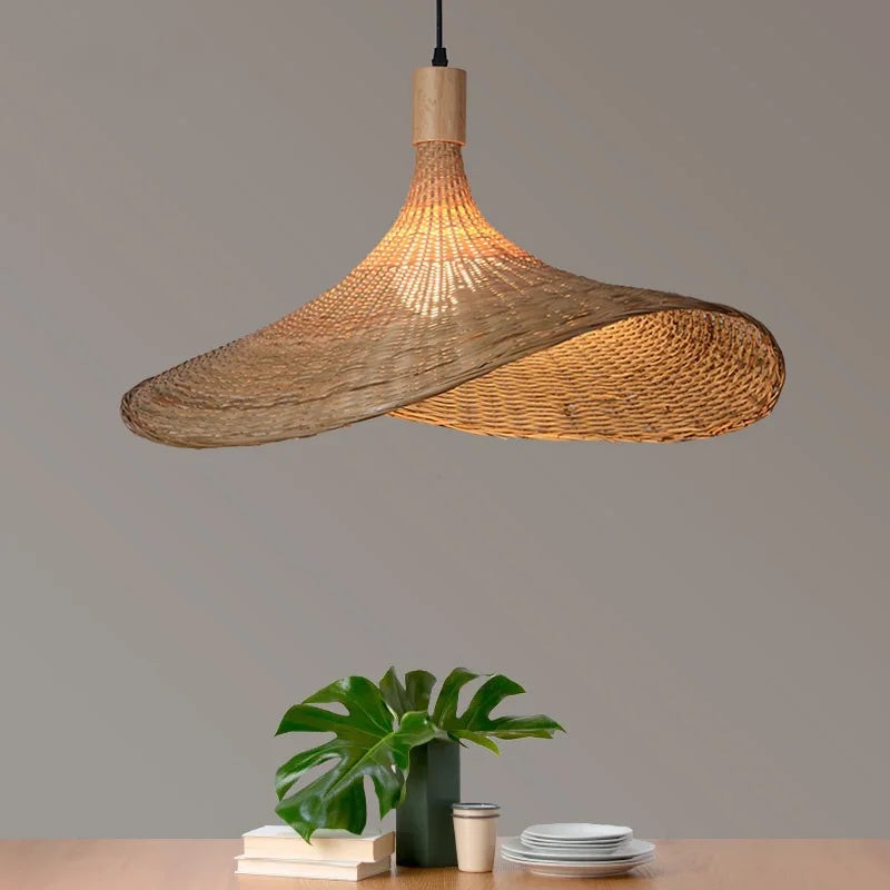 Bamboo Chandelier Pendant Lamp Hanging Wood Ceiling Light Decor LED Chinese Hand Kitted Handmade Lighting for Home Living Room