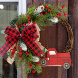 38CM Christmas Door Wreath Garland Wooden Car Red Berry Wall Hanging Ornament Merry Christmas Decoration for Home  New Year 2024