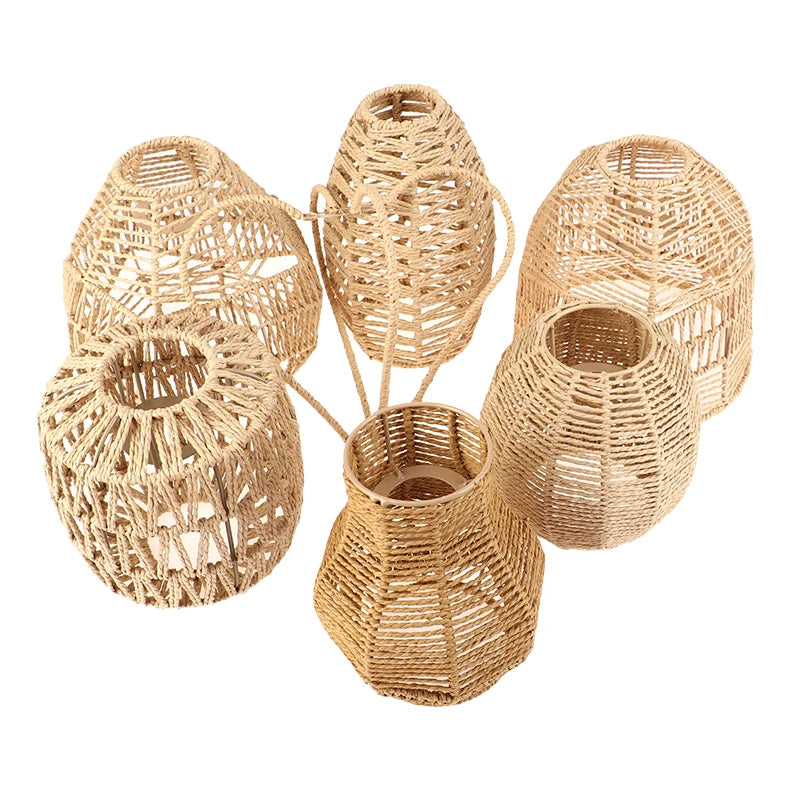 1PC Hand Weave Lampshade Rattan Hanging Lamp Shade Cafe Hotel Light Cover Ceiling Pendant Fixture For Home Restaurant Decors