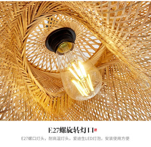 Bamboo Hand Weaving Pendant Light 40cm Hanging LED Ceiling Lamp Chandelier Fixture Rattan Hand Craft Woven Home Bedroom Decor