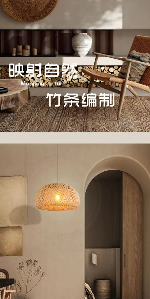 Bamboo Chandelier Pendant Lamp Hanging Wood Ceiling Light Decor LED Chinese Hand Kitted Handmade Lighting for Home Living Room