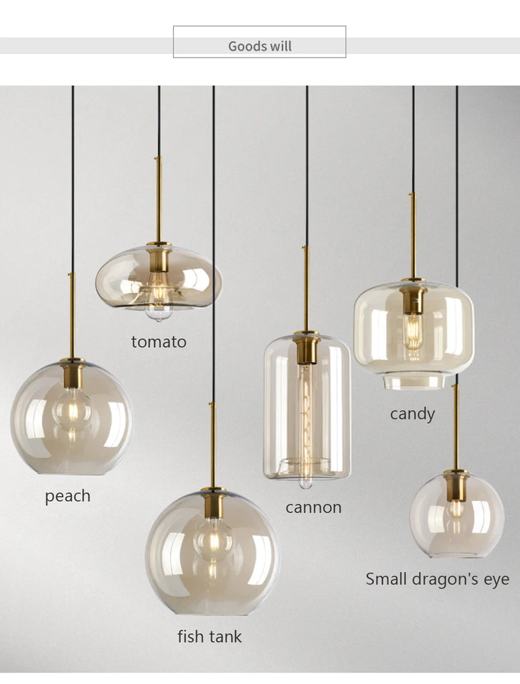 Modern Nordic hanging loft  Glass lustre Pendant Light industrial decor Lights Fixtures E27/E26 for Kitchen Restaurant Lamp