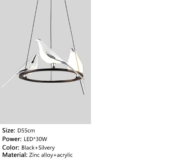 Nordic Magpie Bird LED Cord Pendant Lamps for Bedside Bedroom Indoor Black Silver Hanging Lights Chandelier Lamp Home AC85-265V