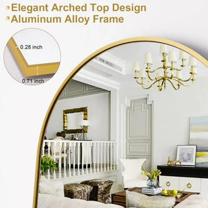 64"x21" Arched Full Free Standing Leaning Mirror Hanging Mounted Mirror Aluminum Frame Modern Simple Home Decor , Gold