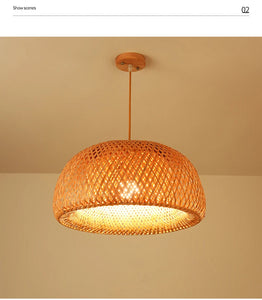 Rattan Wicker Bamboo Wood Pendant Light Ceiling Lustre Chandelier Hanging Lamp Hand Knitted Braided Home Living Bed Room Decor