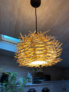 Rattan Wicker Bamboo Wood Pendant Light Ceiling Lustre Chandelier Hanging Lamp Hand Knitted Braided Home Living Bed Room Decor