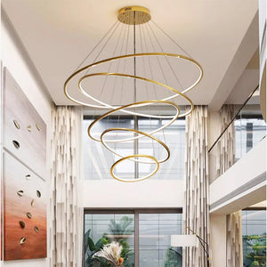 Ring lamp LED chandelier dining room bedroom duplex floor living room large chandelier staircase loft stainless steel chandelier