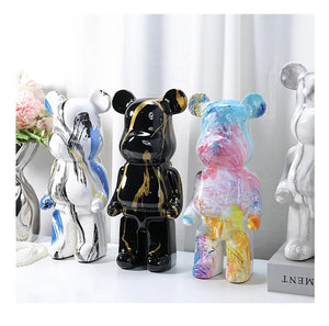 28cm Aesthetic Bear Figurine Resin Marbling Violent Bear Statue Sculpture Decor Luxury Living Room Decoration Home Ornament