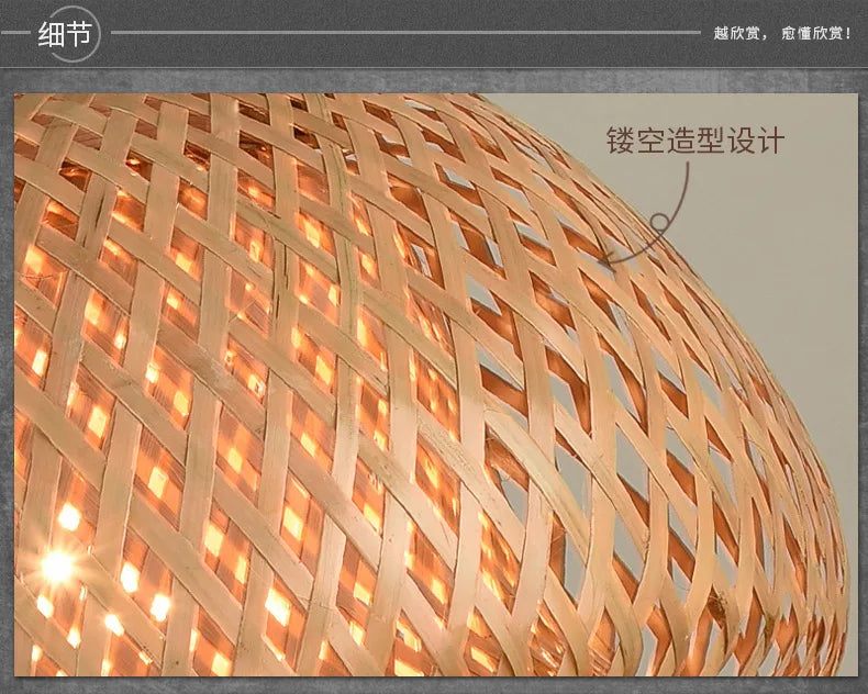 Bamboo Hanging Lamp Pendant Ceiling Light Rattan Wicker Lustre Hand Knit Braiding Suspended Home Dining люстра потолочная